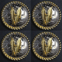 Screw Back Concho 1.5 In Silver Gold Feather Saddle Cowgirl: Set of 2