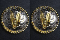 Screw Back Concho 1.5 In Silver Gold Feather Saddle Cowgirl: Set of 2