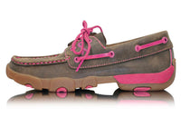 Twisted X Women's Breast Cancer Awareness Pink Ribbon Mocs Lace Up Bomber Neon Pink