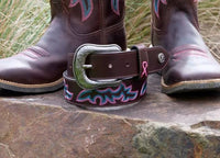 TWISTED X - PINK RIBBON BELT - CHOC / PINK / BLUE