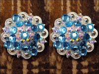 Turquoise Ab 1-1/4In Berry Concho Rhinestone Saddle Tack: Set of 2