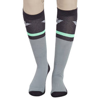 TuffRider Ladies Impulsion Knee Hi Socks: Light Charcoal/Neon Green / Standard