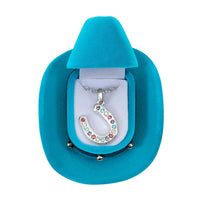 Multicoloured horseshoe necklace with turquoise gift case