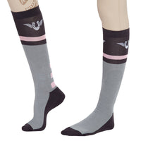 TuffRider Ladies Impulsion Knee Hi Socks: Light Charcoal/Neon Green / Standard