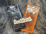 Tooled Leather & Cowhide Checkbook Cover: Black Brown