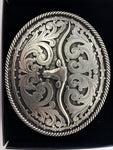 Montana SIlversmiths Oval Longhorn Classic Antiqued Attitude Belt Buckle