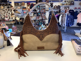 Wrangler Tooled Fringe Shoulder Bag - Camel/Tan