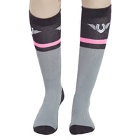 TuffRider Ladies Impulsion Knee Hi Socks: Light Charcoal/Neon Green / Standard