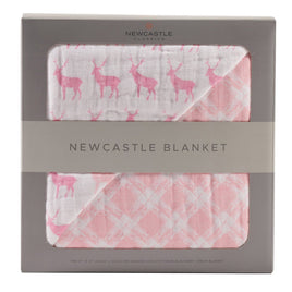 Pink Deer & Primrose Pink Plaid Newcastle Blanket