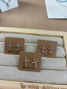 Crystal cowgirl cross studs earrings