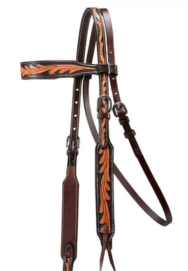 Fort Worth Tooled Leaf Headstall Two Tone