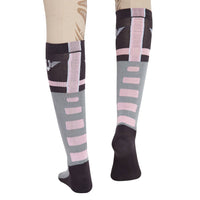 TuffRider Ladies Impulsion Knee Hi Socks: Light Charcoal/Neon Green / Standard
