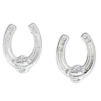 Silver horse shoe earrings with cowboy hat gift case
