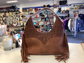 Wrangler Tooled Fringe Shoulder Bag - Tan