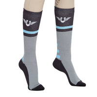 TuffRider Ladies Impulsion Knee Hi Socks: Light Charcoal/Neon Green / Standard