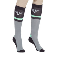 TuffRider Ladies Impulsion Knee Hi Socks: Light Charcoal/Neon Green / Standard