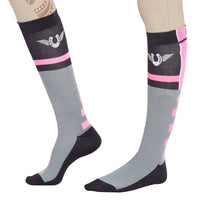 TuffRider Ladies Impulsion Knee Hi Socks: Light Charcoal/Neon Green / Standard