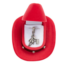 Silver barrel race necklace with red gift case
