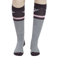 TuffRider Ladies Impulsion Knee Hi Socks: Light Charcoal/Neon Green / Standard