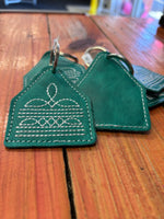 Leather key ring boot stitch turquoise