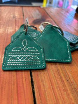 Leather key ring boot stitch turquoise