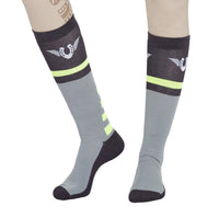 TuffRider Ladies Impulsion Knee Hi Socks: Light Charcoal/Neon Green / Standard