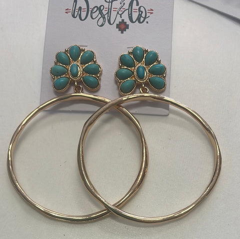 West and co gold hoop with turquoise