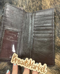 Tooled Leather & Cowhide Checkbook Cover: Black Brown