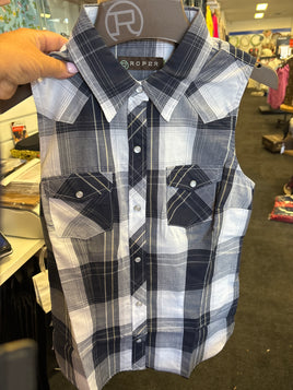 Roper women’s Karman sleeveless plaid shirt blue