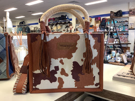 Wrangler Cow Print Tassel Crossbody Bag - Tan