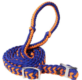 Texas - Tack Braided Poly Barrel rein 1/2”x 8” navy/orange