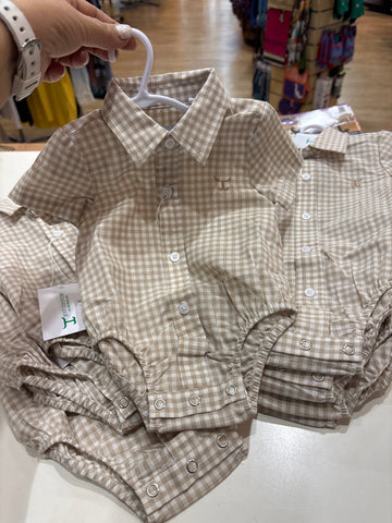 Just Country Infant Frankie Short Sleeve Full Button Jumpsuit - fawn