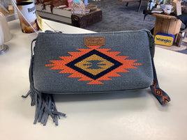 Wrangler Embroidered Aztec Fringe Wristlet - blue