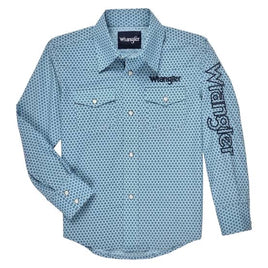 Boys' Wrangler Logo Long Sleeve Shirt Blue 112327795