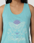 WOMEN'S WRANGLER CELESTIAL MOTH RACERBACK TANK IN PORCELAIN BLUE HEATHER