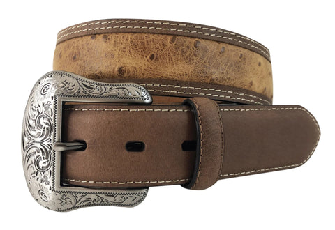 Roper Mens Ostrich Print Belt Brown/Tan