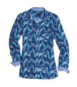 Women's Tin Haul Blue Feather Pearl Snap Western Shirt