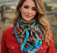 Wild rag scarf 35 x 36 aqua and teal paisley
