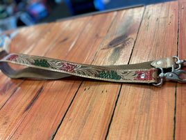 Hand tooled bag strap leather