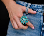 Adjustable turquoise flower cluster ring