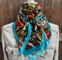 Wild rag scarf 35 x 36 aqua and teal paisley