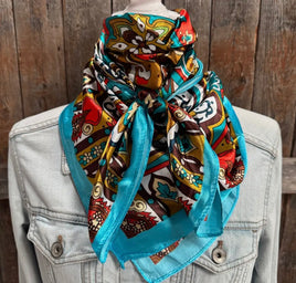 Wild rag scarf 35 x 36 aqua and teal paisley
