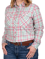 Just Country Wms Brooke Workshirt Flannel Plaid Turquoise/Pink 50502246