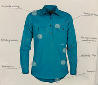 Just Country Jahna  1/2 Botton work shirt turquoise