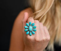 Adjustable turquoise flower cluster ring