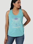 WOMEN'S WRANGLER CELESTIAL MOTH RACERBACK TANK IN PORCELAIN BLUE HEATHER