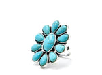 Adjustable turquoise flower cluster ring