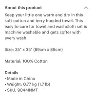 Hooded towel and washcloth set