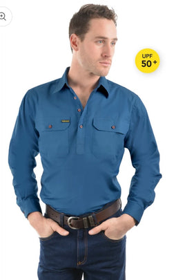 Hard Slog Men’s Half Placket Light Cotton Shirt Blue River