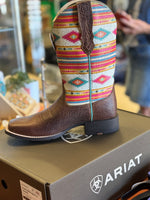 Ariat Women's Round Up Wide Square Toe Stretchfit - Tan Southwest Emboss/Bubblegum Serape
